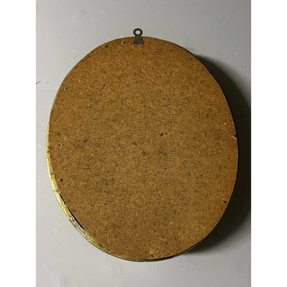 Vintage Victorian Christmas Tree Window Panel Oval Gold Frame Floral Multicolor